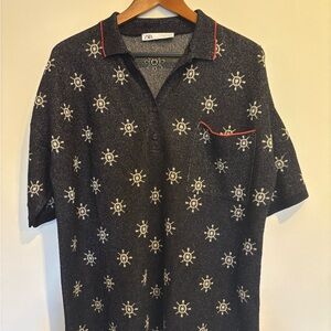 Zara Black and White Nautical Pattern Polo